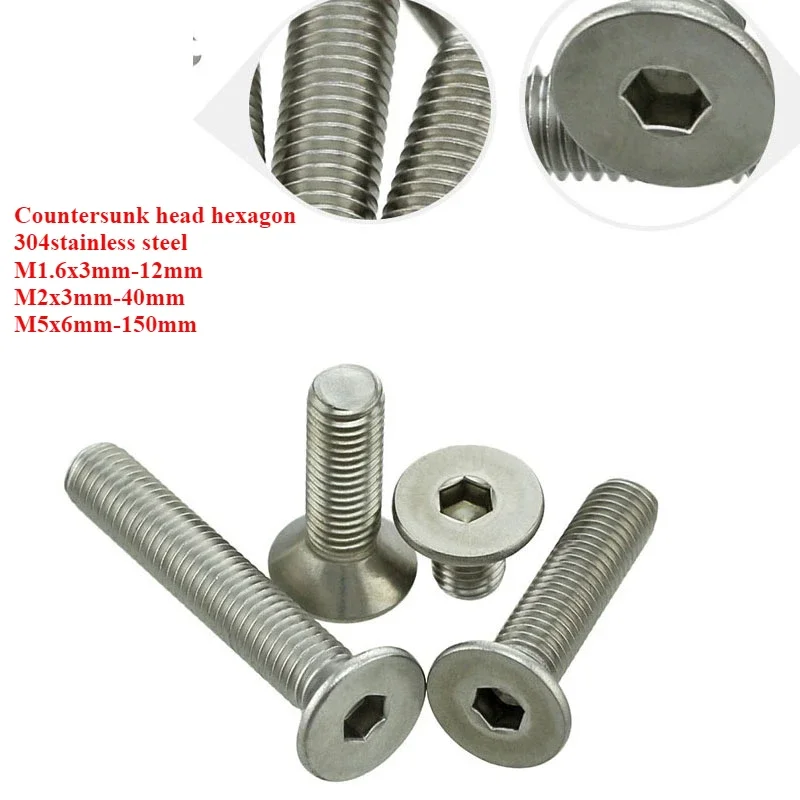 

M2 M5 M1.6 Flat Head Machine Screws Inner Hex 304 Stainless Steel Fasteners Bolts Vis M5x6 M5x12 M5x140 3-140MM Nutrunner Fhcs