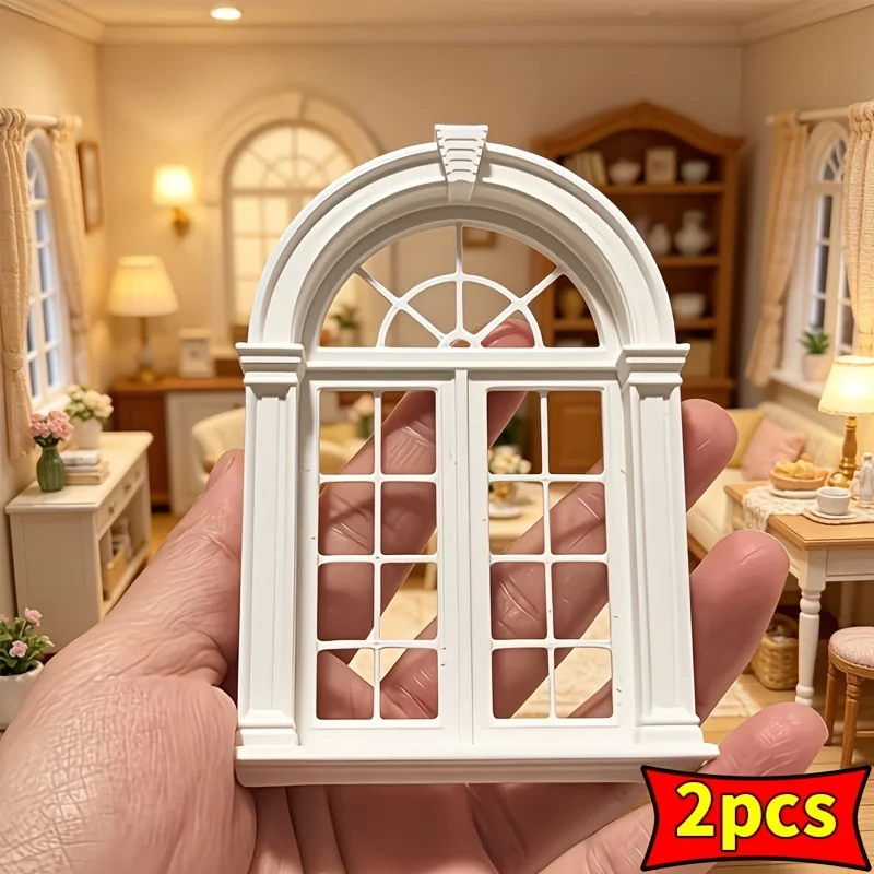 Retro 1:12 Miniature Arched Window Frames 3D Printing 2pcs Dollhouse Windows DIY Tool Scenery Building Kit Dollhouse Accessories