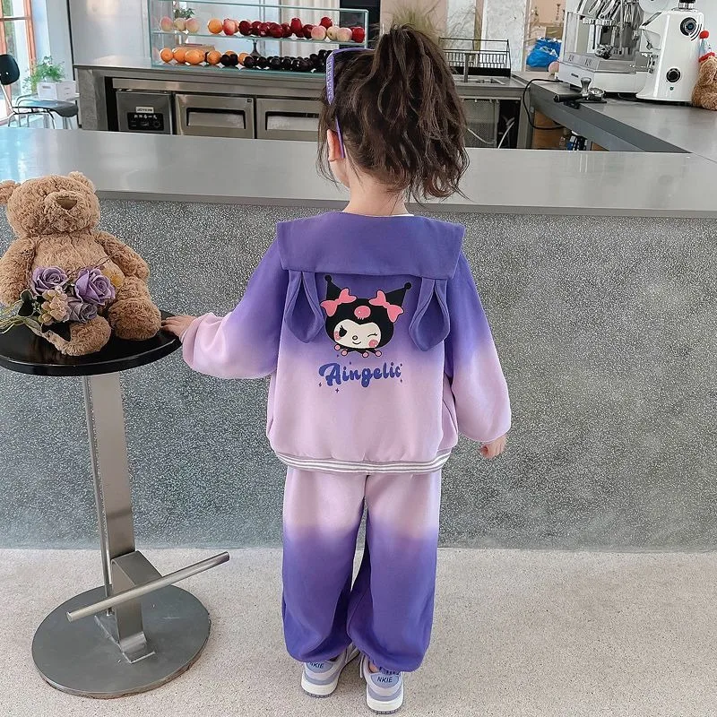 

Kawaii Kuromi My Melody Sanrio Autumn Children Cute Sportswear Student Comfortable Jacket Warm Pants Birthday Gift for Girls