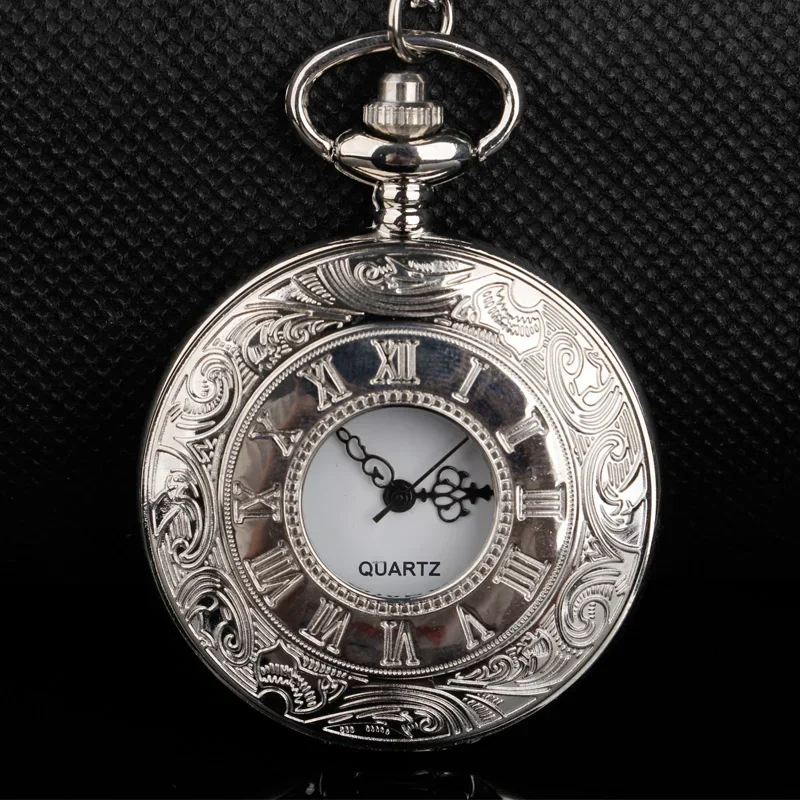 

Классические серебряные кварцевые карманные часы - высококачественная подвеска-цепочка с ожерельем - модные часы унисекс