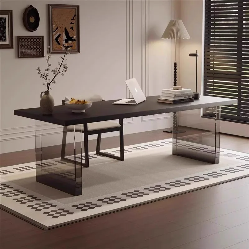 Nordic Minimalist Black Solid Wood Desk Modern Acrylic Floating Study Table Living Room Office Furniture Tavolo Fluttuante FYFD
