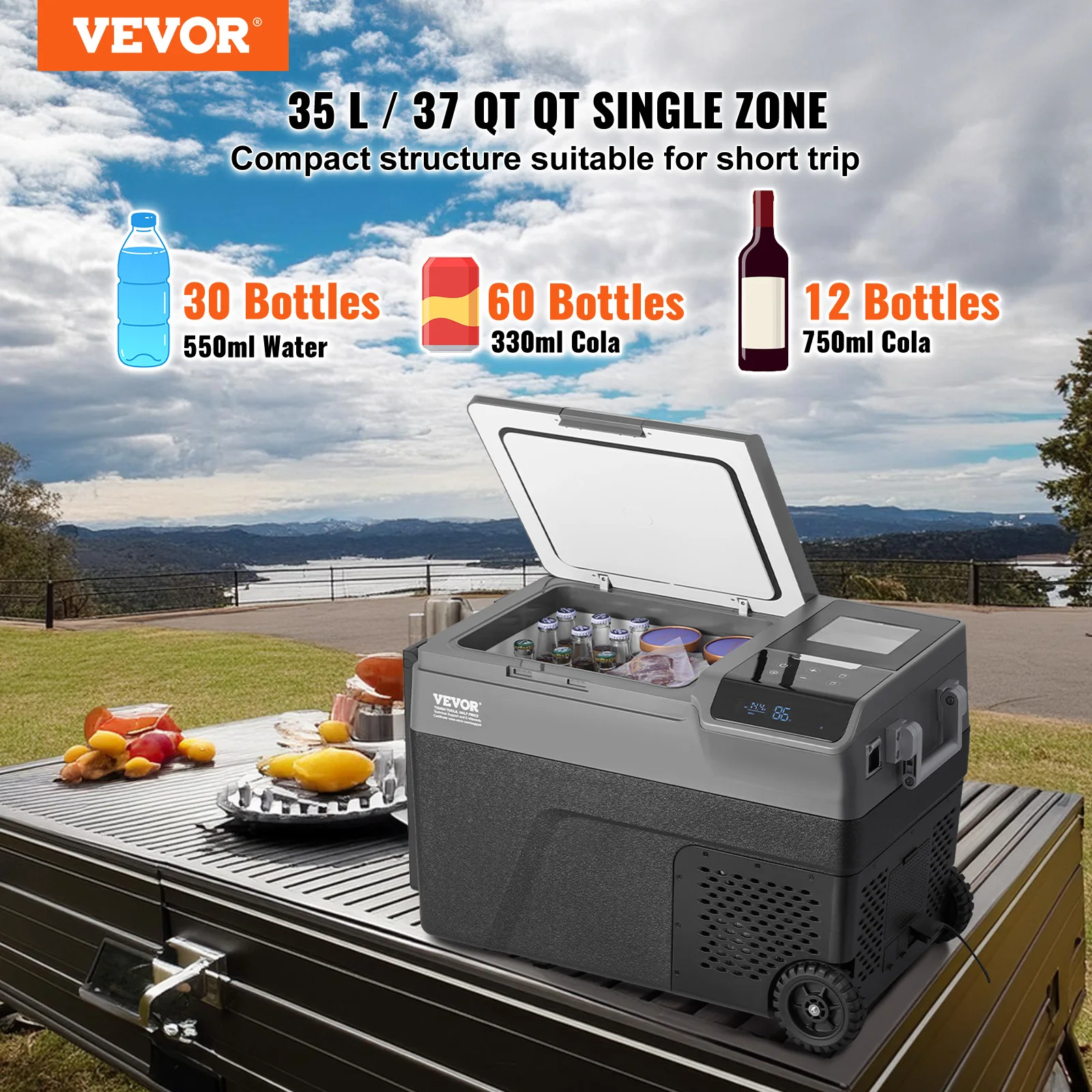 VEVOR 35L Car Refrigerator, w/Ice Making Function, 12V Car Fridge,Single Zone Portable Freezer, -4℉-68℉ Adjustable,with Casters