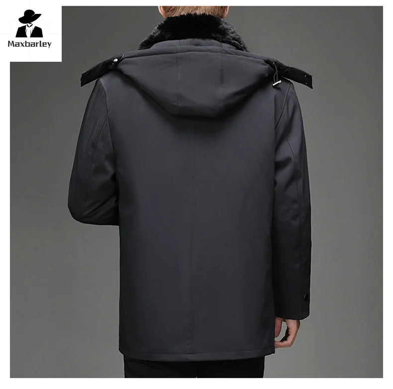 Winter Down Jacket Men's Luxury Mid-length Removable Duck Down Liner Warm Coat Casual Wool Collar Hooded Windproof Puffer Jacket