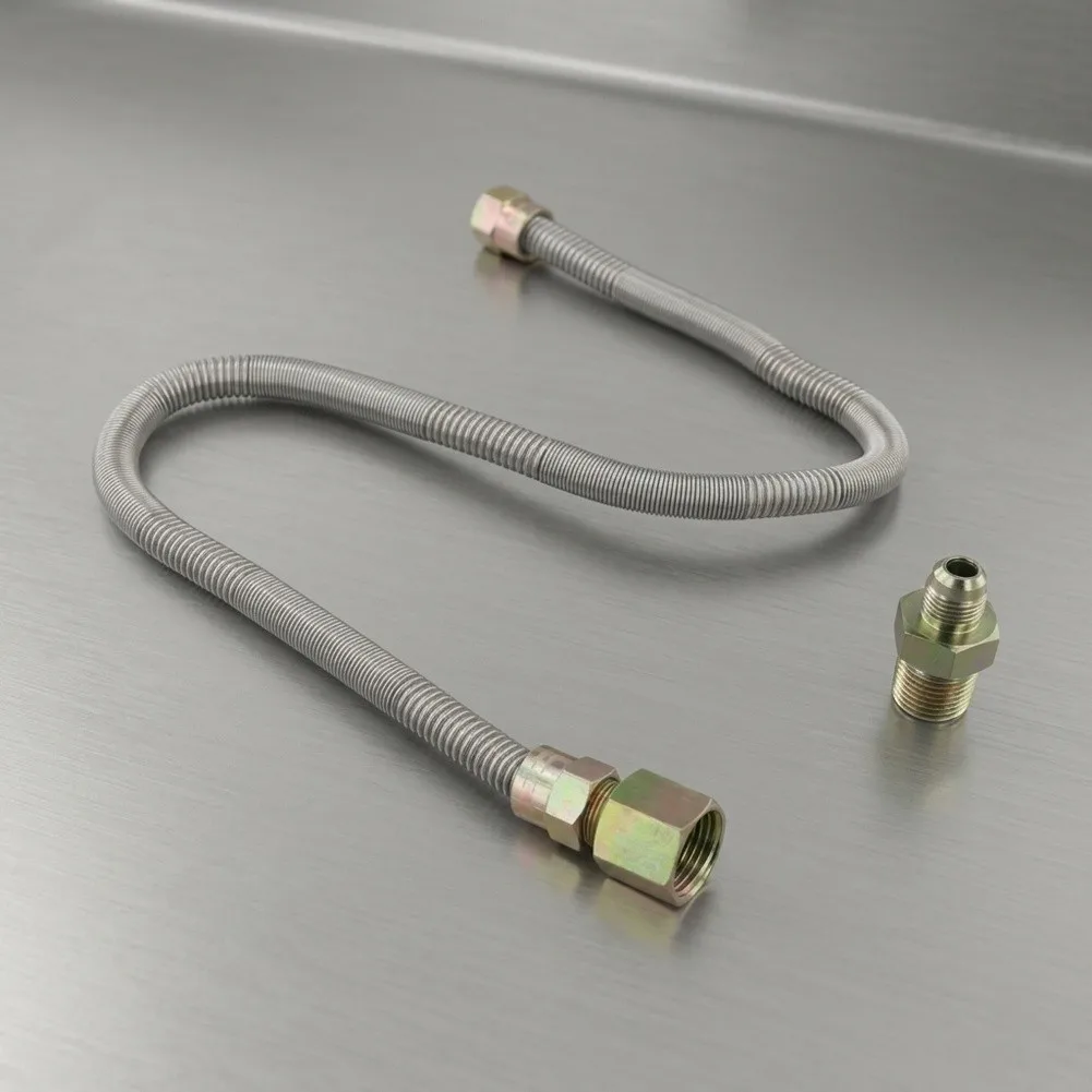 24 Inch Flexible Gas Line Kit 304 Stainless Steel Bellows 1/2 Inch FPT For Fireplace Heater Low Noise Connection