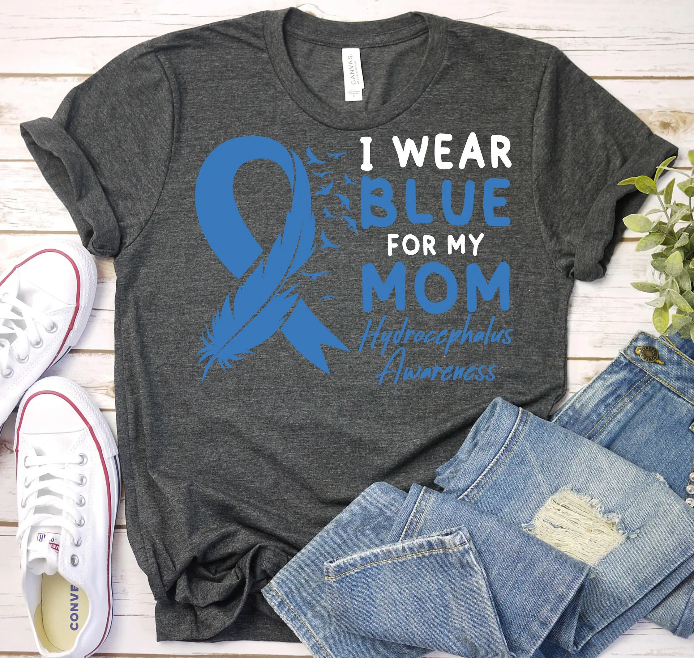 I Wear Blue For My Mom Hydrocephalus Awareness T Shirt Ribbon Hydro Survivor