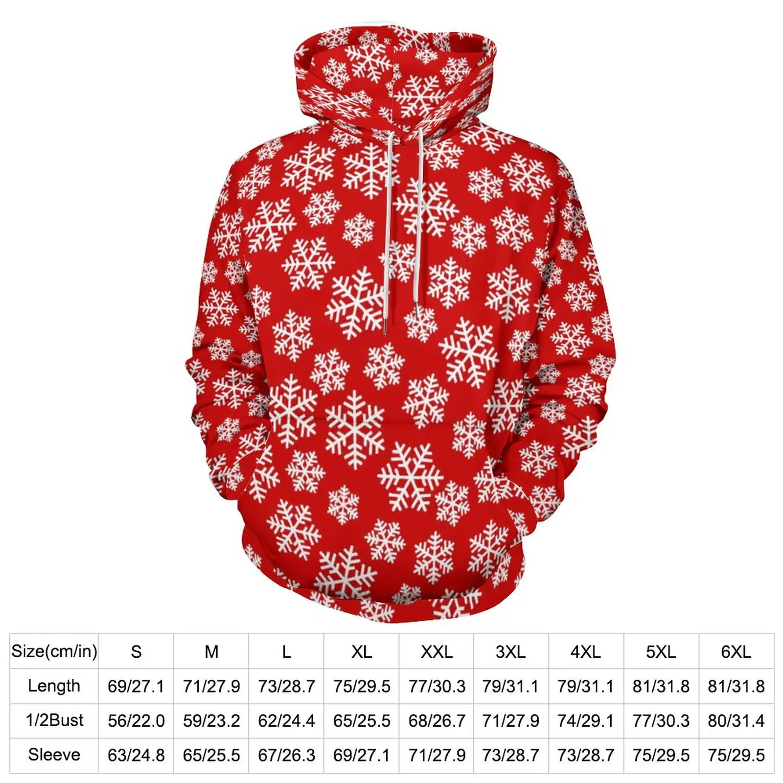 Winter Snowflake Loose Hoodies Red Print Harajuku Hoodie Male Long-Sleeve Oversize Korean Fashion Graphic Top