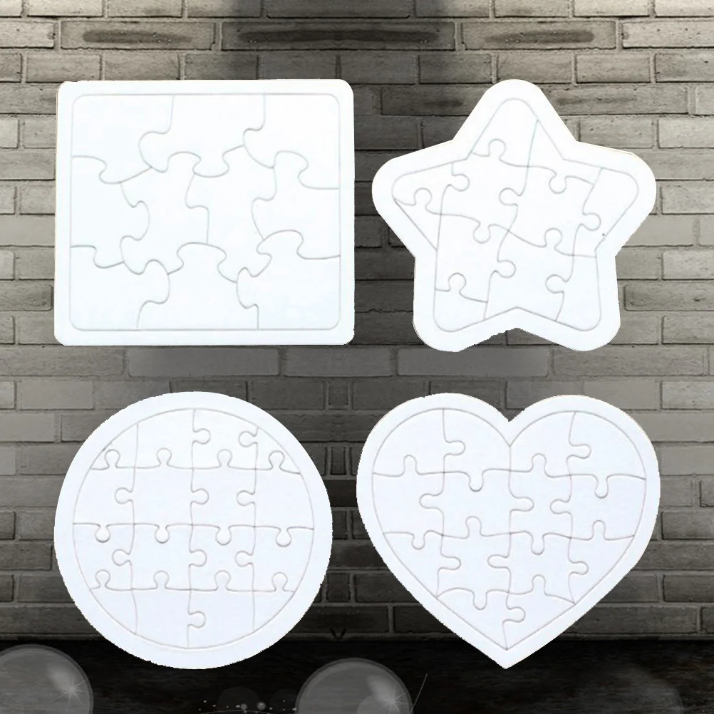 4 pezzi puzzle vuoti per bambini disegno fai da te tavolo per doodle cuore bianco quadrato rotondo facile da montare decorare puzzle