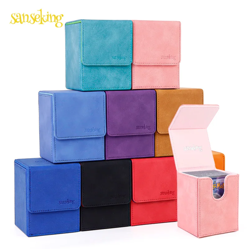 

Premium PU Leather Card Storage Box for 100+ Pokemon & YuGiOh - Vertical Single Slot TCG Organizer (Lamb Skin Feel)