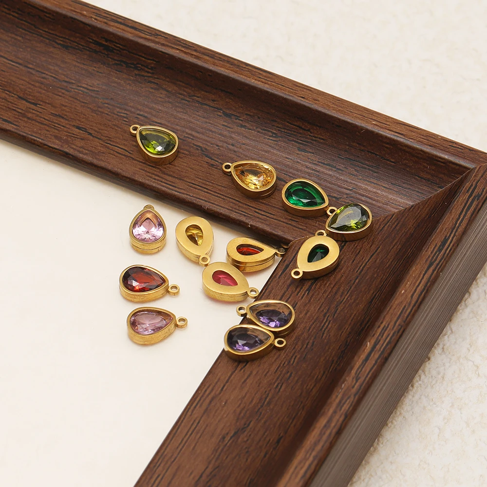 10 Stück Edelstahl-Anhänger mit Zirkon, 12 Monate Geburtsstein, DIY-Schmuckherstellung, Halskette, Anhänger, Ohrringe, Armband, Zubehör – Detail 4