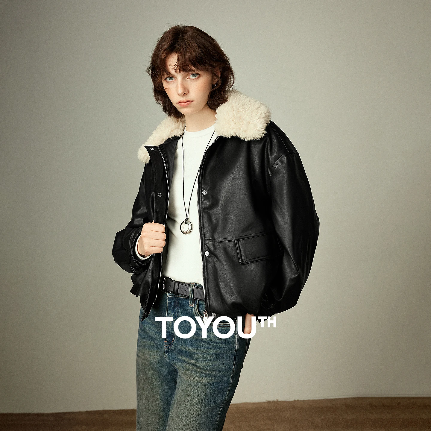 

TOYOUTH женские куртки из искусственной кожи, новинка зимы 2021, куртка большого размера с флисовым воротником Maillard кофейного цвета, верхняя одежда