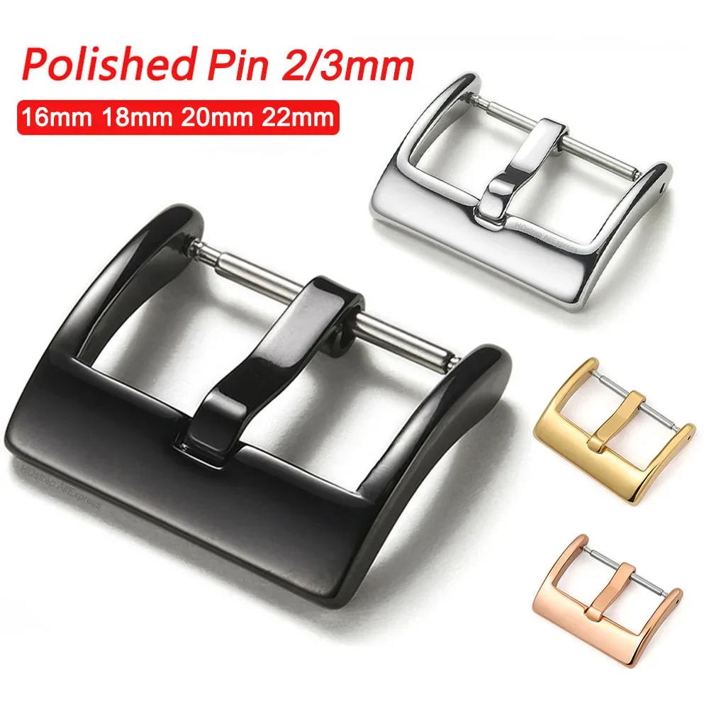 2mm 3mm Pin Watch Buckle 16mm 18mm 20mm Polished Solid Stainless Steel Button Watchbands Strap Clasp Accessories High Quality