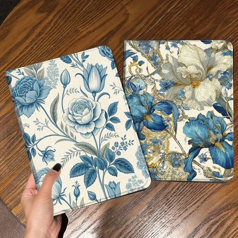 

Blue Floral Vintage Pattern Gift Tablet Case For Apple iPad Air Pro mini 1 2 3 4 5 6 7 8 9 11 M2 M3 M5 M4 5th 6th 7th 10th 11th