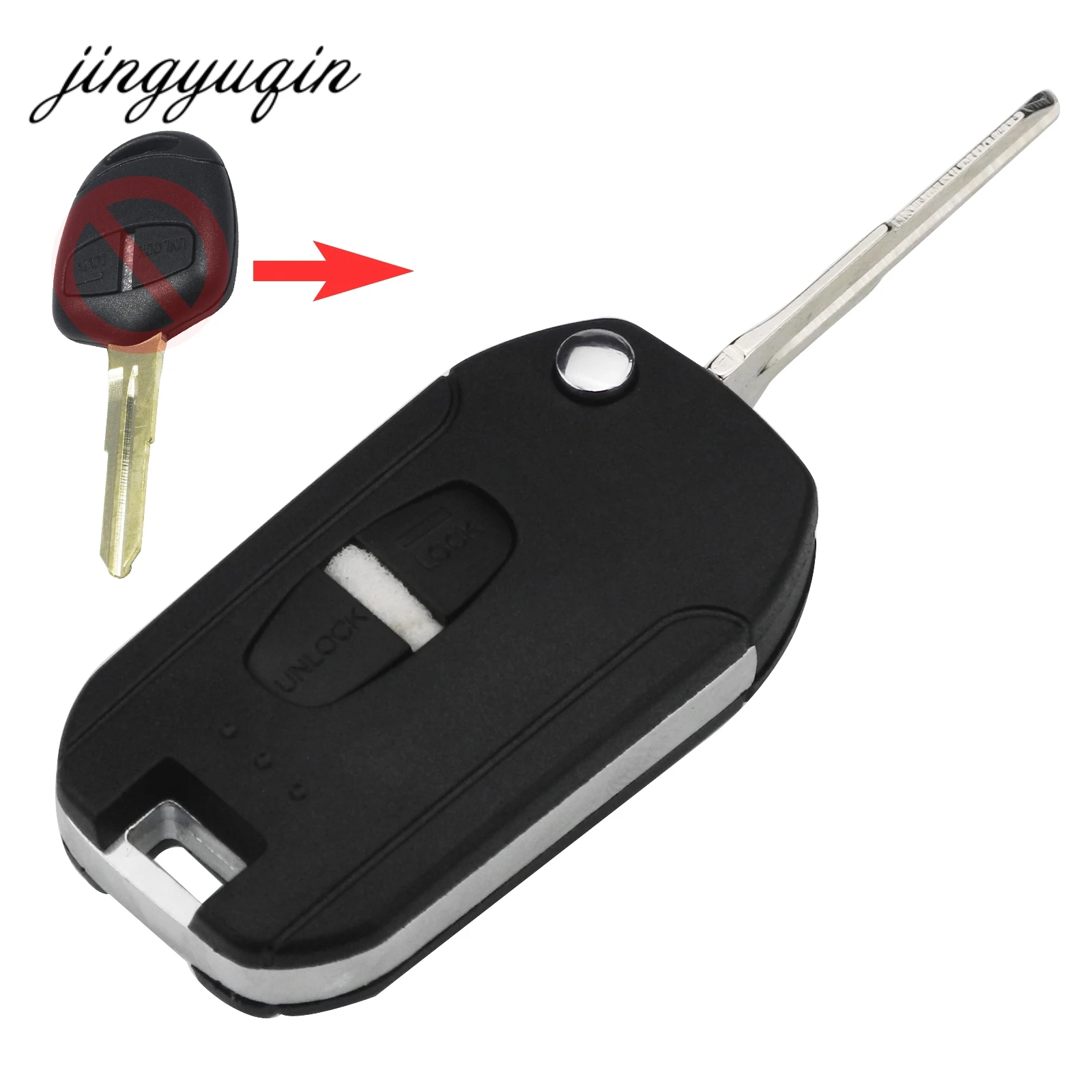 

jingyuqin 10pcs Modified Flip Remote Car Key Shell for Mitsubishi ASX GRANDIS Outlander LANCER-EX Right Blade 2Button Fob Case