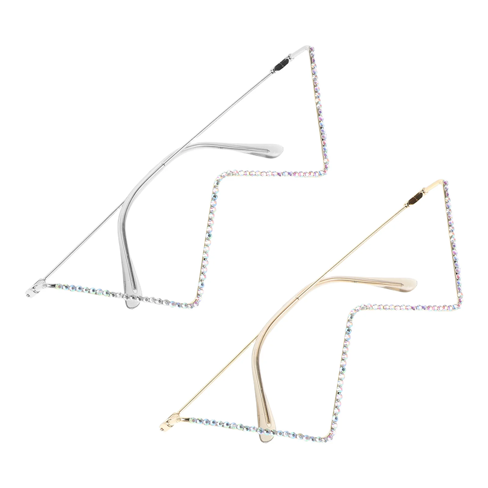 

2pcs V Shape Rhinestone Metal Glasses Frames No Lens Eyewear For Christmas Halloween Party Fashion Sunglasses Sparkly