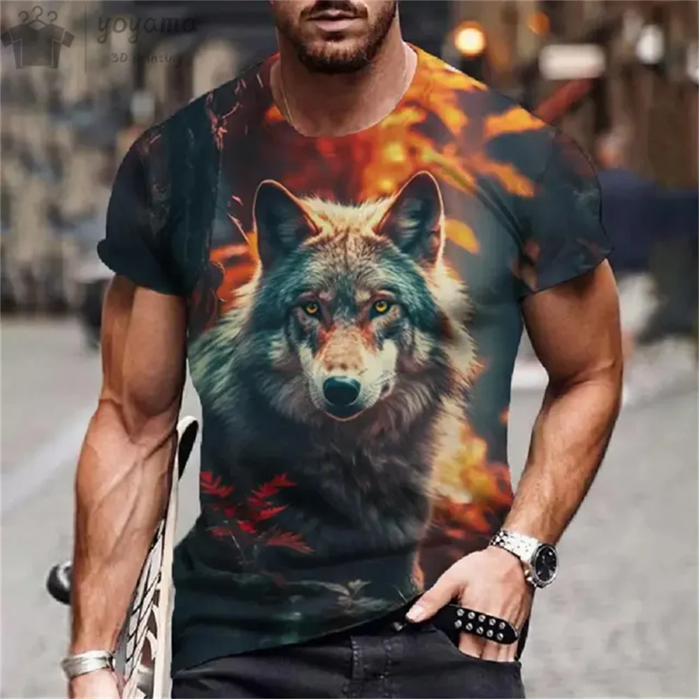 Wolf T-shirt 3D Digital Animal Print Graphic Tee Shirt Men Graphic T shirts Short Sleeve Tee Gym T-shirt Man Oversized T-shirt