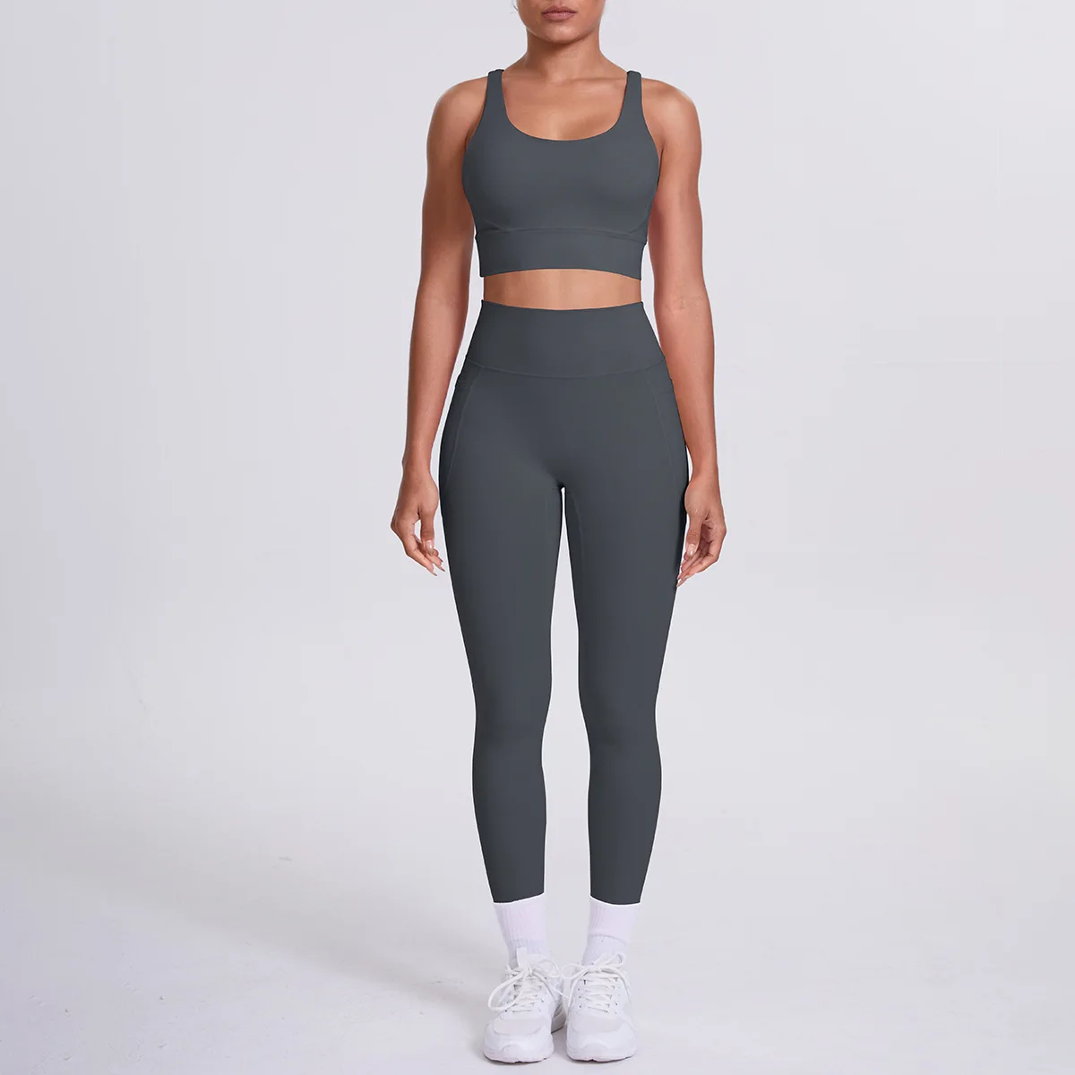 

High Waist Hip Lift Yoga Suit Sports Fitness Tight Breathable Backless Pocket 2pc Outfit Running Workout Clothes Gym Tracksuit