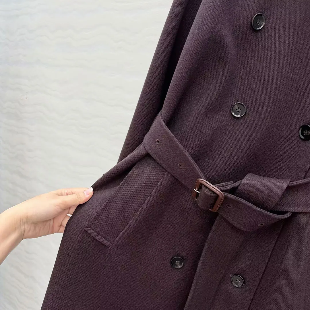 Nuovo autunno inverno marrone trench di lana pettinata donna bavero manica lunga doppio petto cintura sottile soprabito lungo retrò alla moda