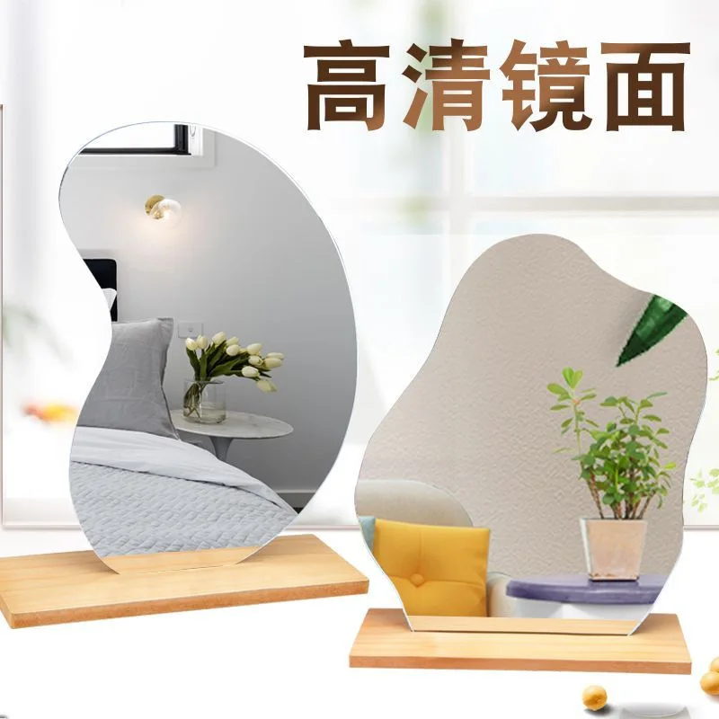 Espelho De Maquiagem Acrílico Irregular Simples, Espelhos De Pé, Base De Madeira, Decoração De Desktop De Casa