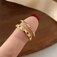 2PCS/Set Stainless Steel Rainbow Color Cubic Zircon Stone Finger Rings for Women INS Gold Color Waterproof Stars Ring Jewelry