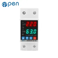 Din Rail Dual Display Adjustable Over Voltage Current and Under Voltage Protective Device Protector Relay 40A 63A  220V 230V