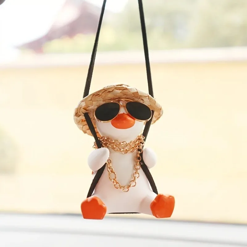 Car Pendant Cute Anime Little Duck Swing Auto Rearview Mirror Hanging Ornaments Interior Decoraction Accessories for Girls Gifts