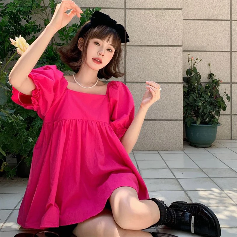 MEXZT Sweet Shirts Women Slash Neck Bandage Puff Sleeve Blouses Summer Korean Cute Off Shoulder Square Collar Loose Casual Tops