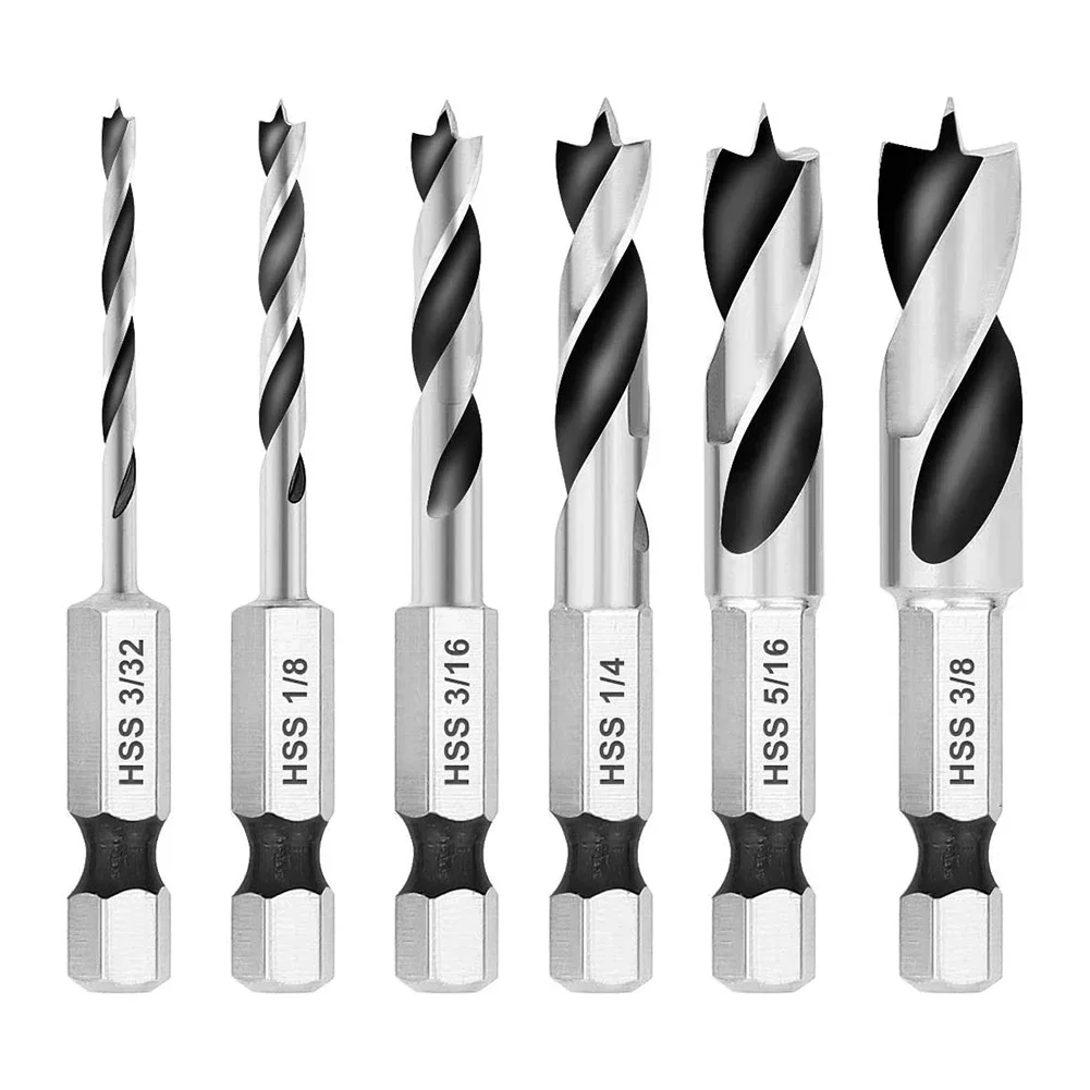 

1pc 1/4Inch Hex Shank Three-point Woodworking Drill Bit Hexagonal Handle Quick Change 3-Point Drill Bit 3/32" 1/8" 3/16"