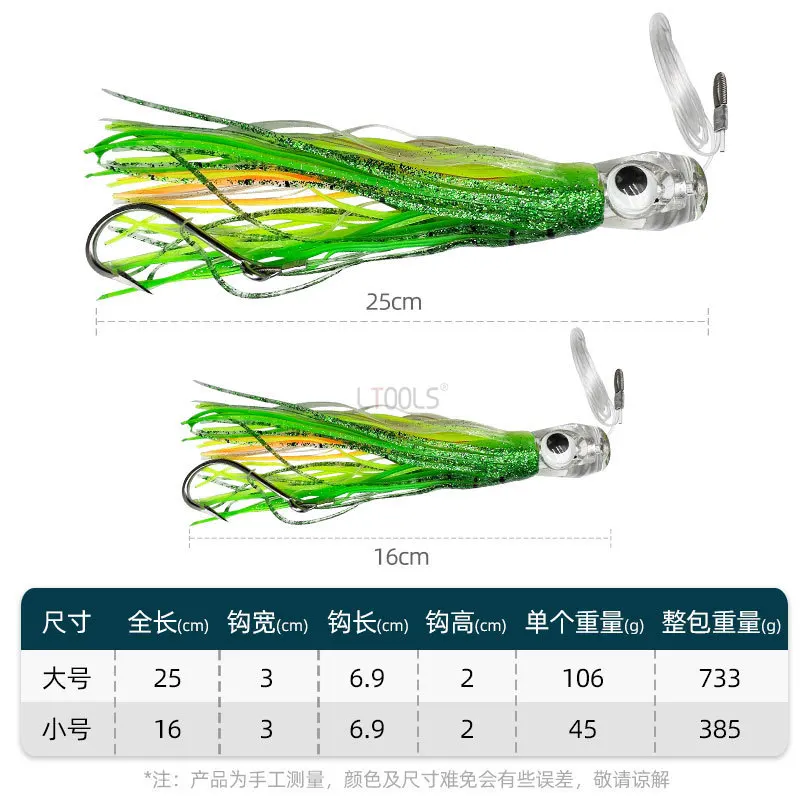 16/25cm Octopus Skirt Bait Trolling Lure Tuna Mahi Dolphin Shark Skirts Big Game Leader Trolling Rigs Deep Sea Fishing Tackle