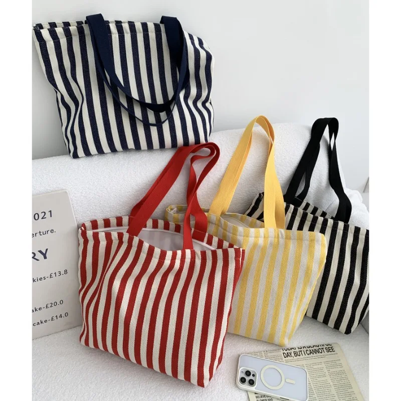 Bags Vintage Underarm Handbag Tote Striped Canvas Bag Large Capacity Fashionable Single-shoulder All-matching Simple