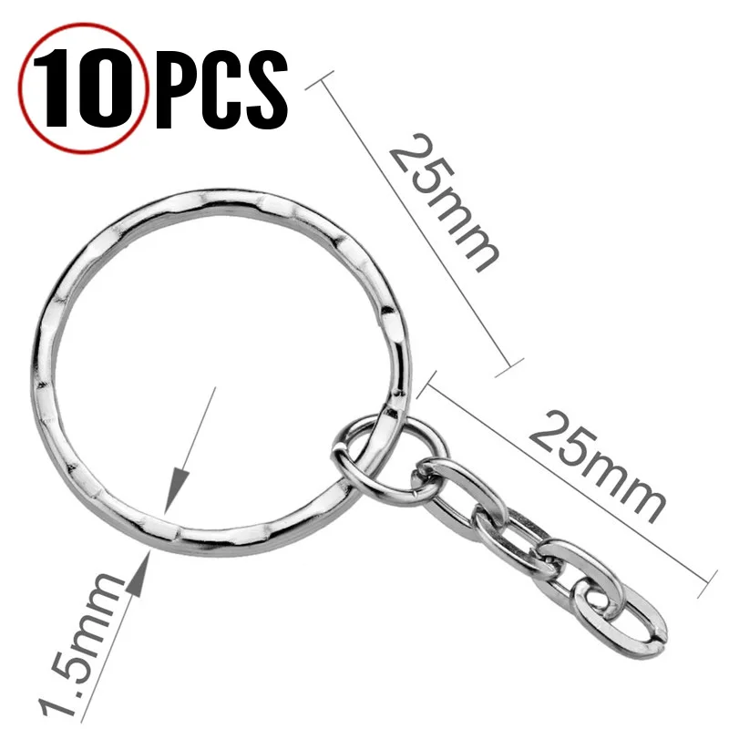 Delicate 10 pcs 25mm Key Rings Parts with Chains Silver Color Popular Metal Round Split Keychains DIY Jewelry Accessories DP007