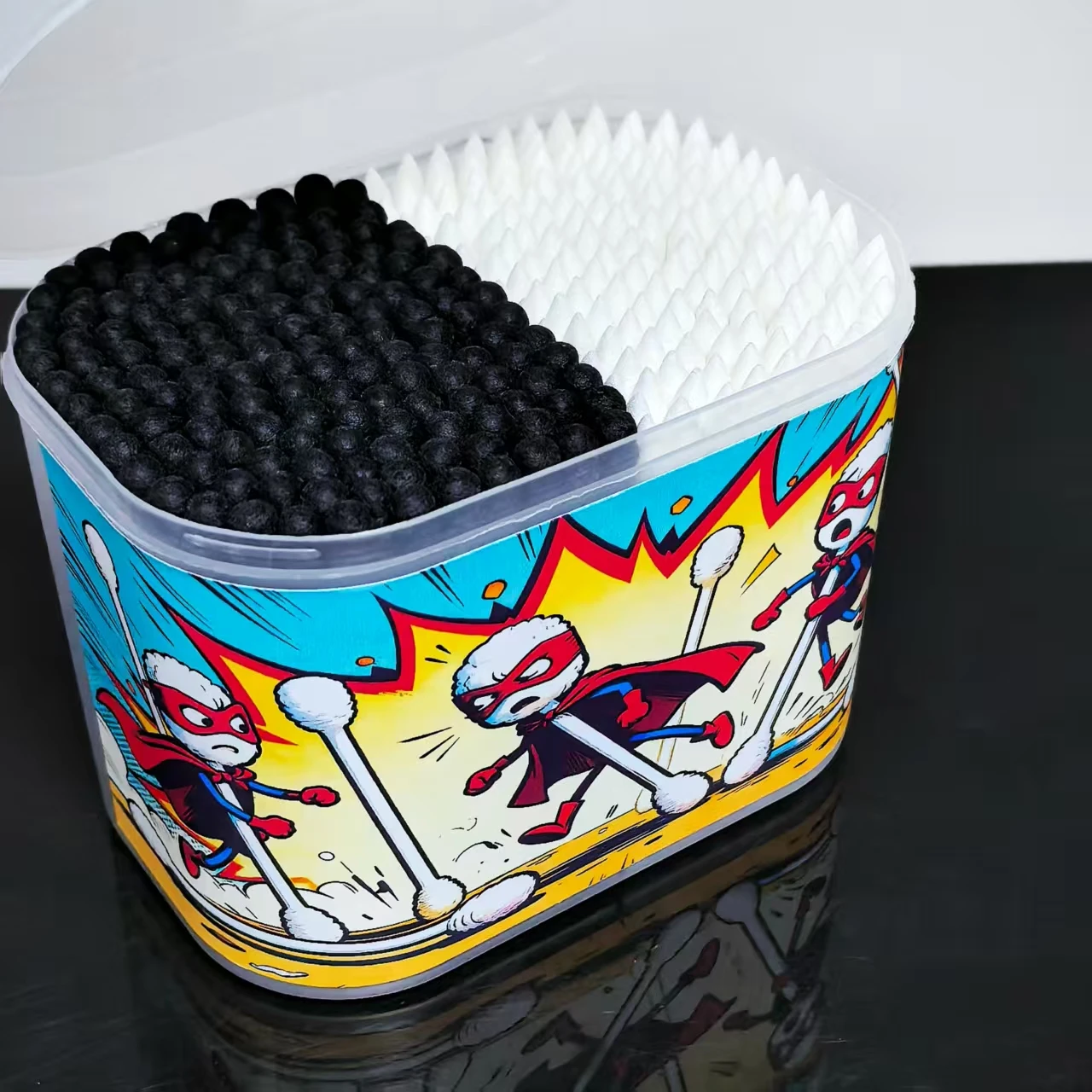 300개 흑백 양면 이중 색상 박스 포장 면봉, 창의적인 패턴이 있는 성인용 면봉