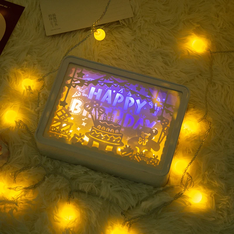 Adornos de luz de tallado de papel 3D creativos, lámpara de mesa LED, luces de noche para dormitorio de niñas, lámpara de decoración artística de navidad, regalos de cumpleaños