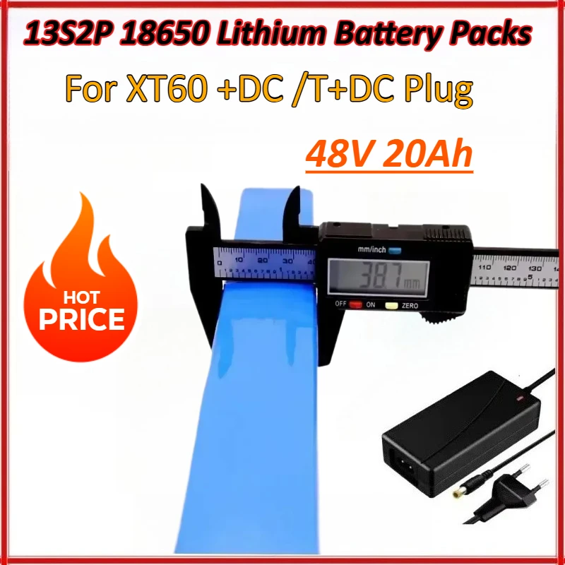 

New High Power Battery 48V 20Ah 13S2P 18650 Lithium Battery Packs for 54.6V Built-in Bms with Charger for XT60 +DC /T+DC Plug