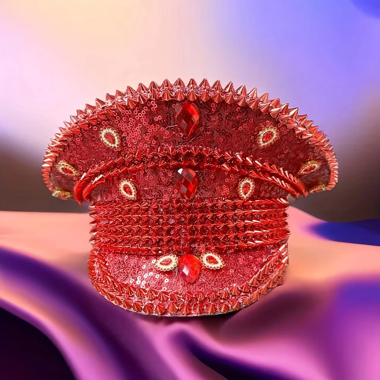 ホンルアン イエローレーザーレザーループキャプテンハット ラインストーン＆ミリタリーキャップ 女性用、レイブフェスティバルアクセサリー＆パーティーキャップ男性用