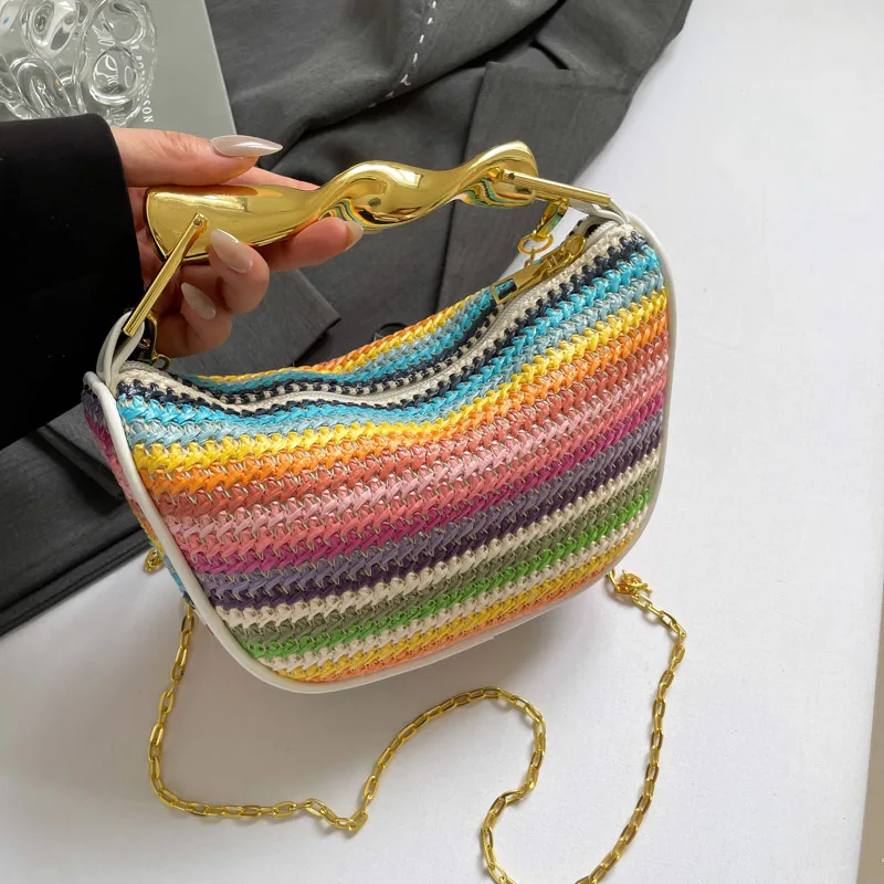 

Summer Beach Clutch Bag Contrast Color Small Crochet Handbag Knitting Dumpling Clutch for Women Cute Cloud Casual Colorblock Bag