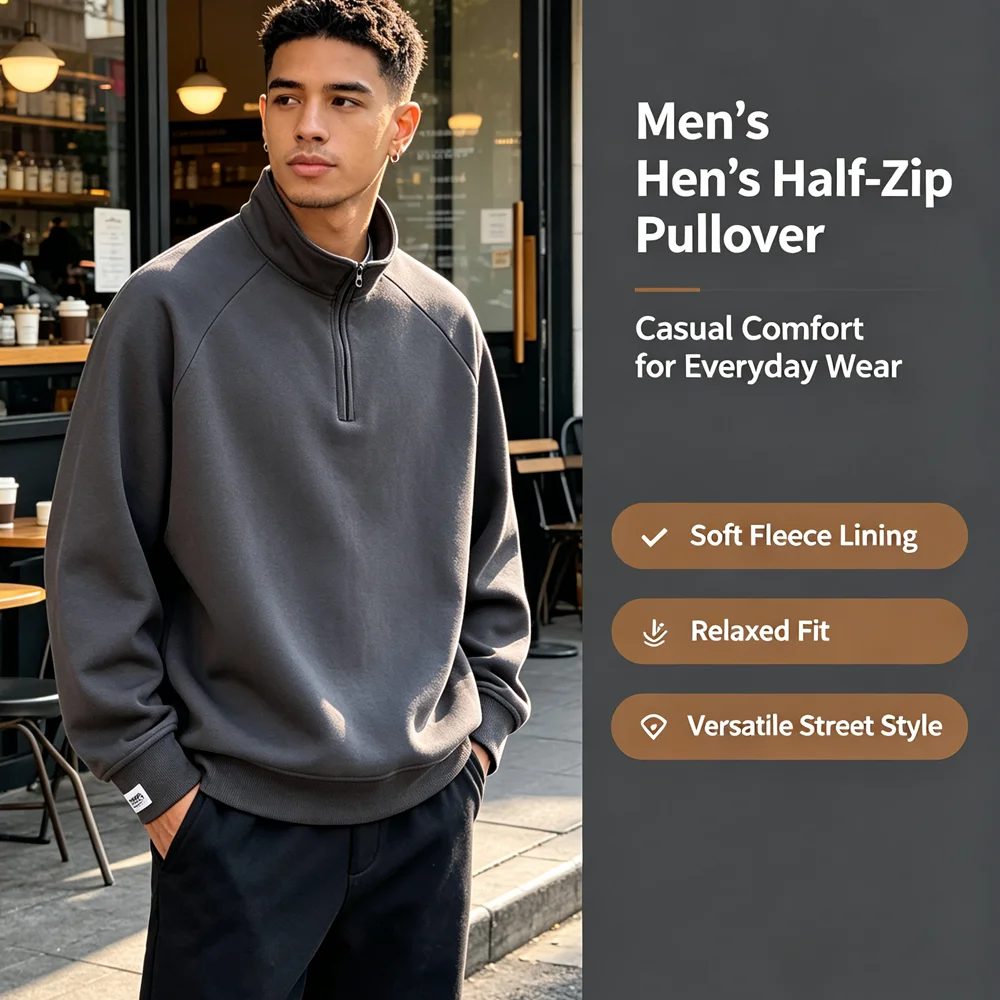 Spring Autumn Men's Half Zipper Sweatshirt Fashion Men Anorak Windbreaker Pullovers Men Loose Fit Streetwear Sweatshirt