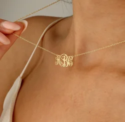 Custom Letter Monogram Necklace Women Girl Jewelry Stainless Steel Gold Color Personalized Initials Monogram Pendant Necklace