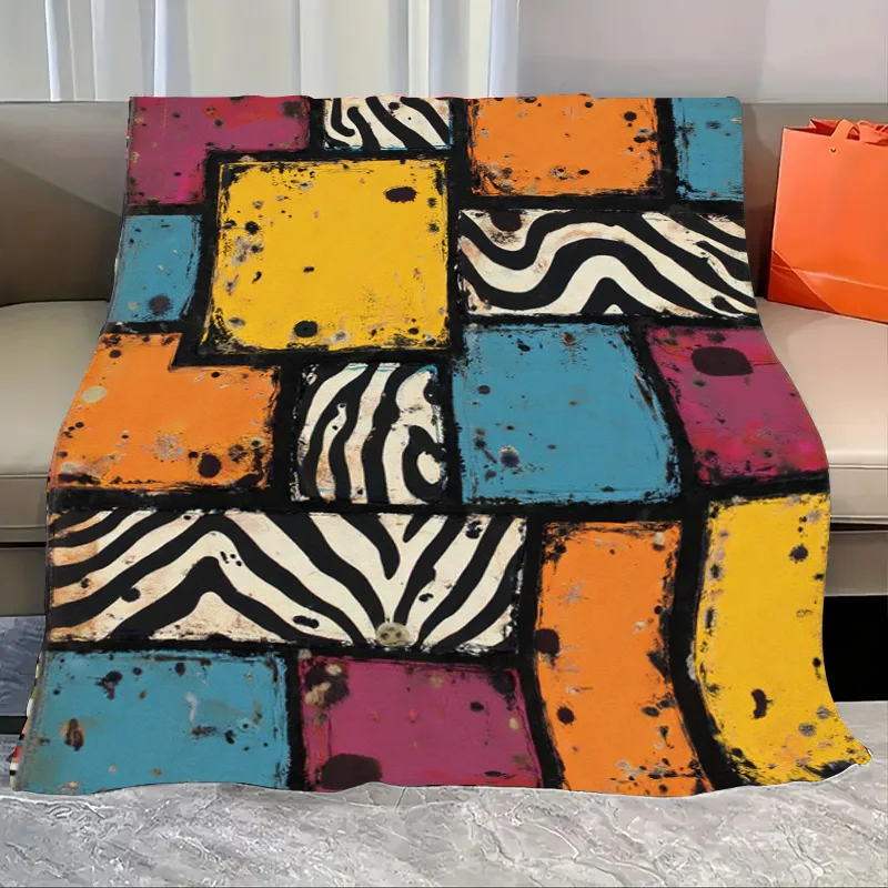 

Flannel Blanket-Soft Lightweight All-season Colorful Patchwork Zebra Print Baby Blanket Soft Cozy for Kids