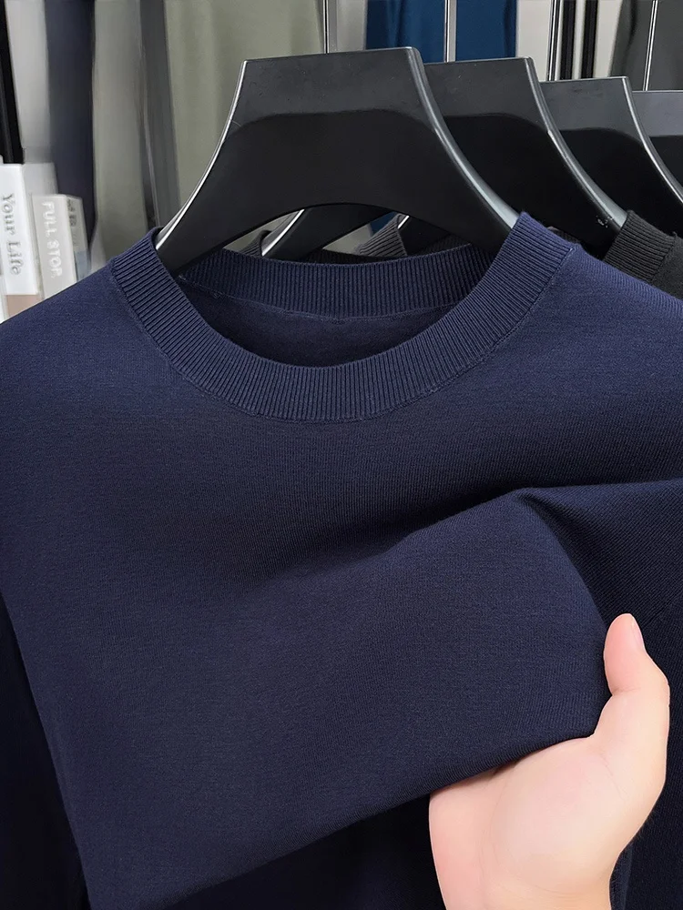 

Мужской вязаный свитер с круглым вырезом, однотонный базовый слой, модный городской стиль, осенняя одежда для молодых мужчин