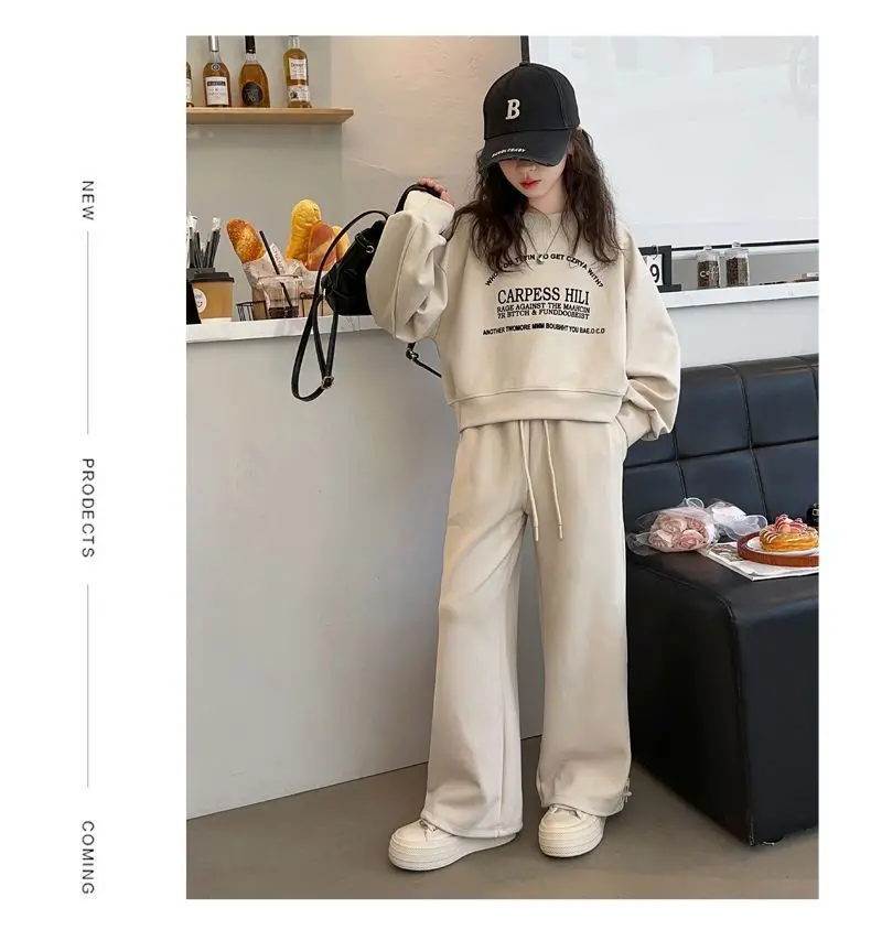 2026 Herbst Winter Kinder Mädchen Kleidung Set Kinder Buchstaben-Sweatshirt Crop Top + Weite Hose Trainingsanzug 4 5 6 7 8 9 10 11 12 Jahre – Detail 12