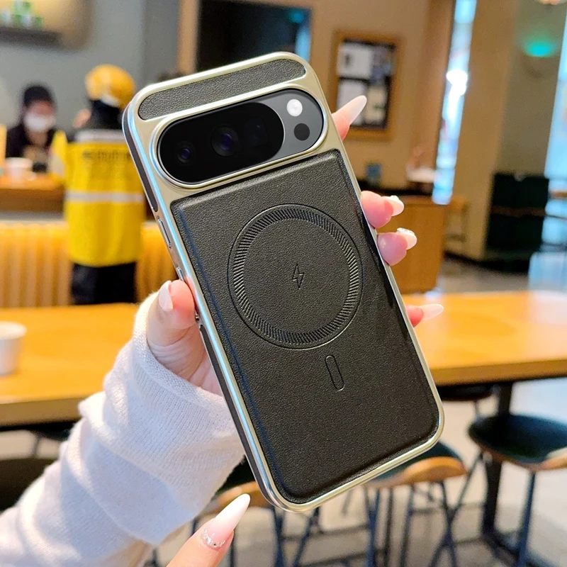 

Shockproof Leather Wireless Charging Magnetic Phone Case For Google Pixel 10 Pro XL 9A 9 8 Pro, Electroplating Matte Cover Funda