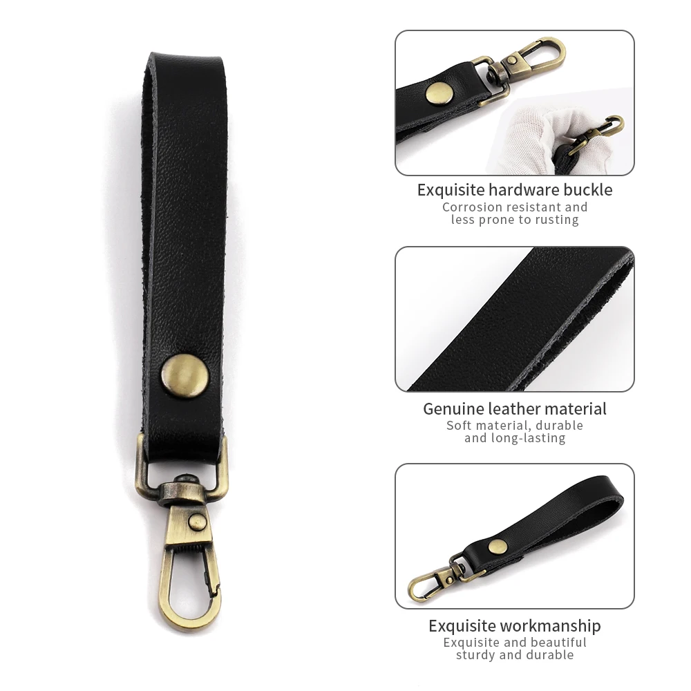 7.5cm Genuine Leather Keychain Women Men black Car Key Ring Chain Portable Auto Keys Clutch Bag Strap Wrist Bags Strap