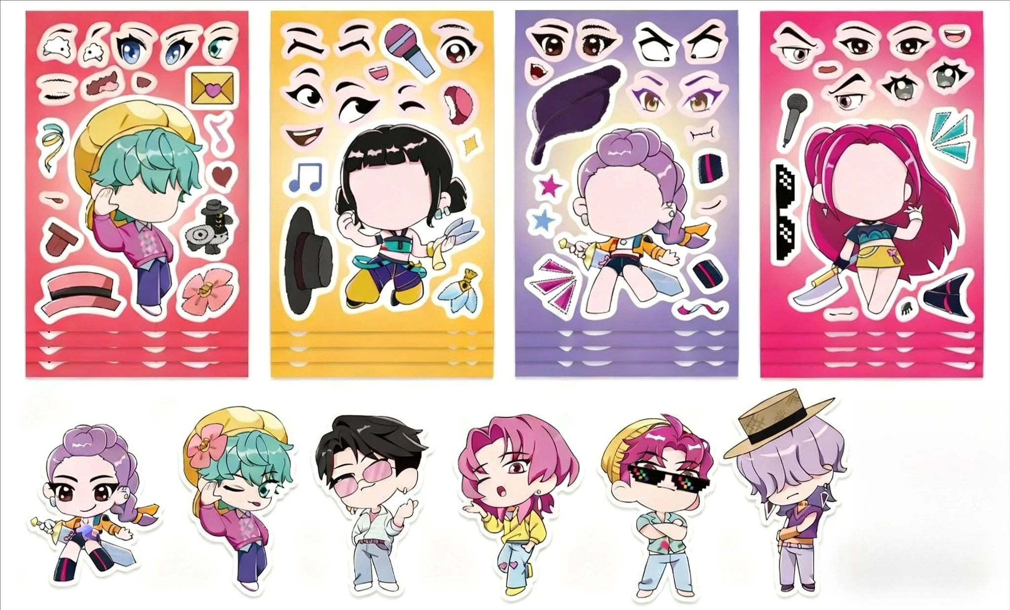 ملصقات ألغاز Kpop Demon Hunters Make A Face للأطفال اصنع لعبة DIY الخاصة بك هدية لعبة تعليمية للأطفال