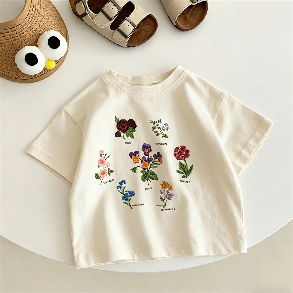 Lovely Tees Girls Summer Clothes 1-7Years Old Child Casual Loose Thin Cotton T Shirt Toddler New Cartoon Short-sleeved Tops
