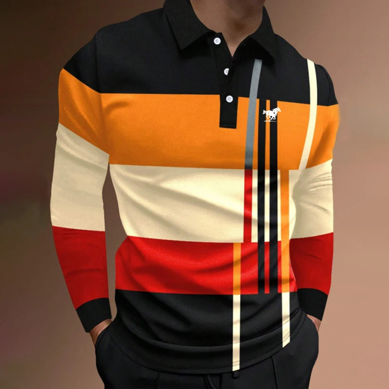 

100% Polyester Spring Autumn Men New Long Sleeve Button Polo Shirt Men Fashion Sport Golf Polo Shirt Tops
