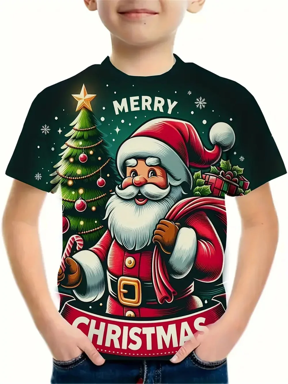 Ropa navideña para niños y niñas, camisetas de Año Nuevo con estampado de Papá Noel, ropa informal para niños, camiseta superior 2025, 2025