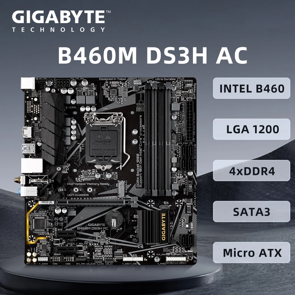 

Gigabyte B460M DS3H AC Motherboard LGA1200 Supports i9-10900K i7-10700K i5-10400 CPU Intel B460 DDR4 2666 MHz PCIe 3.0 Micro ATX