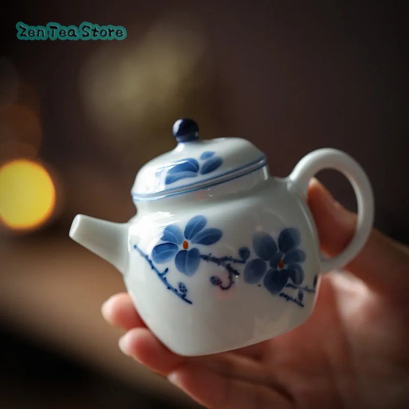 Hand-painted Blue Jade Orchid Small Tea Infuser Chinese Kung Fu Tea Set Ladies Small Fresh Single Pot