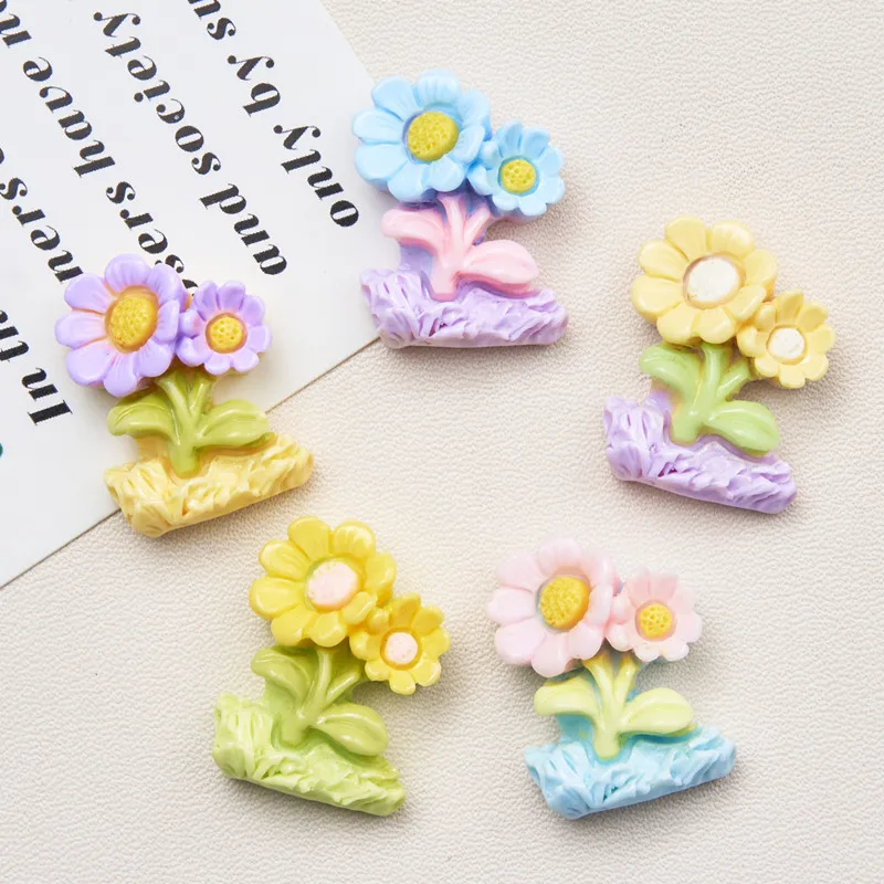 10Pcs Cartoon Multicolour Sunflower Resin DIY Shoes Hat Icebox Barrette Mobile Phone Case Scrapbook Cream Glue Flat Back Resin