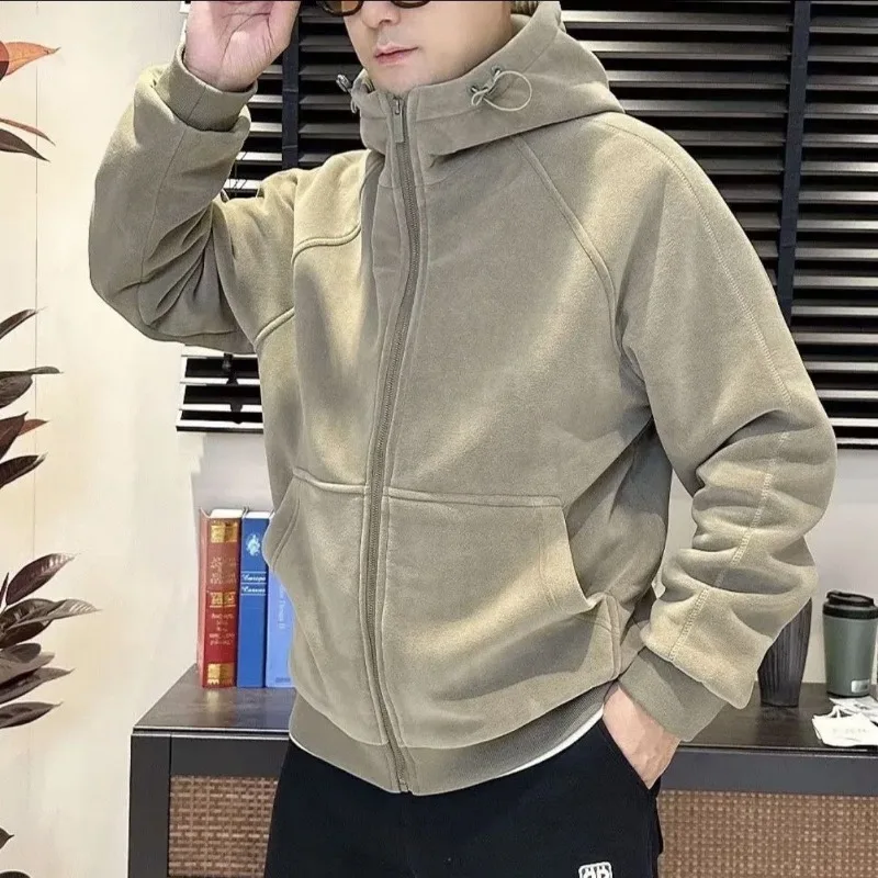 

2026 New Autumn and Winter Thickened Sports Zipper Jacket High Street Hooded Fashion New Fashion Brand Sweatshirt Couple Men